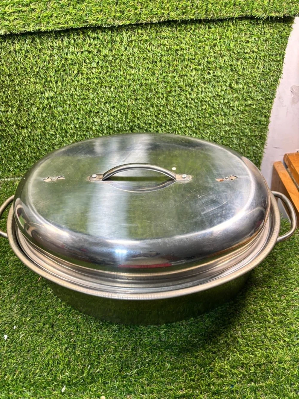 BASICS Oval Roaster Pan with Lid - Stainless Steel - 10728 - NO RACK - Used